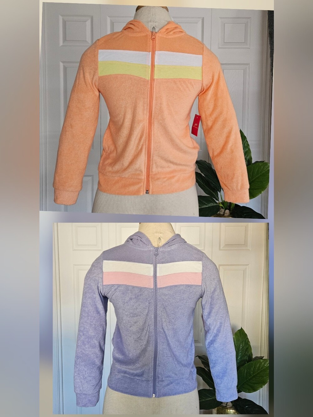 NWT Retro VTG Style Terry Cloth Full Zip Hoodie Set Y2K Surf Sporty Size 7/8